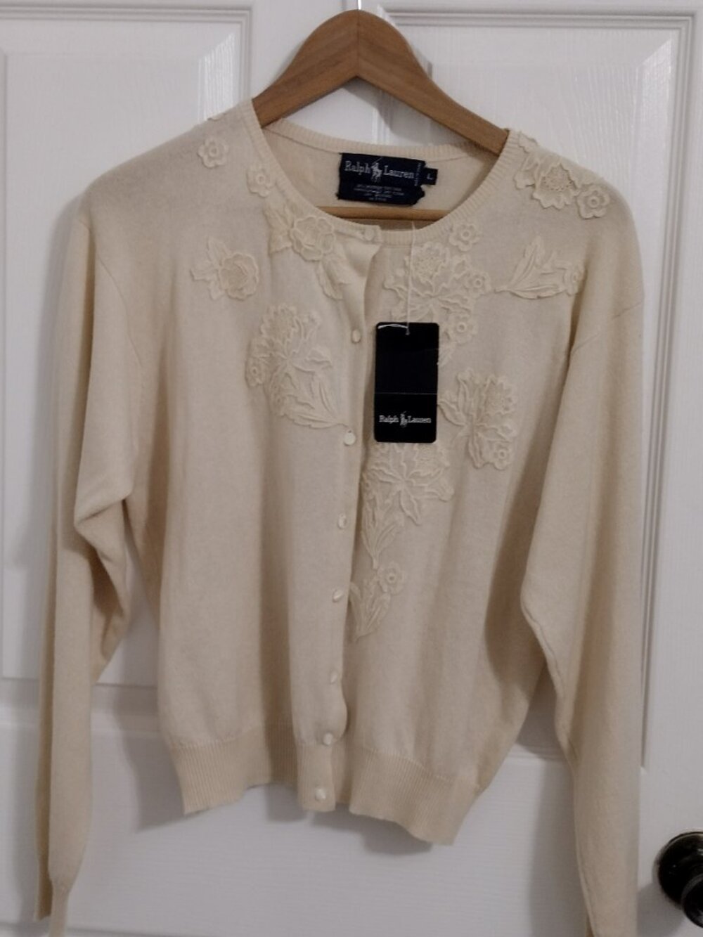 Vintage Ralph Lauren Blue Label Cashmere Silk Cardigan Sweater Women's Large NWT - Picture 3 of 11